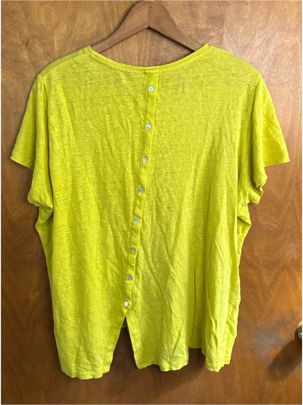 Tahari 100% Linen Yellow Blouse Top 2X Slouchy Asymmetrical Button Up Lagenlook - Picture 2 of 9
